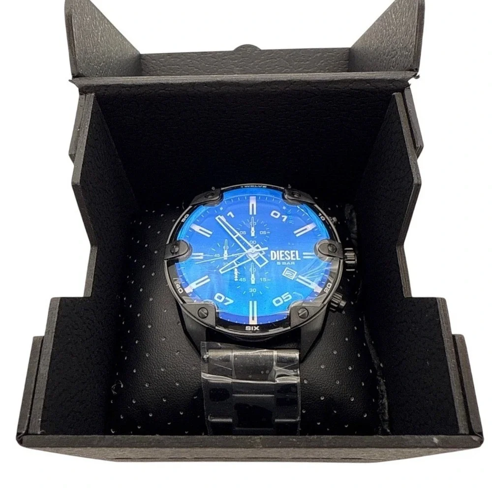 Diesel Mens Spiked Chronograph Watch DZ4609B Black Stainless Steel‎